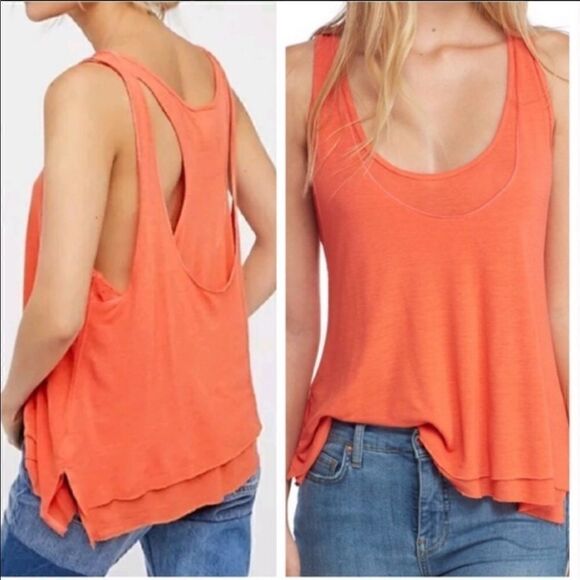 Free People Karmen Sleeveless Layer Tank Top Coral - Picture 1 of 15